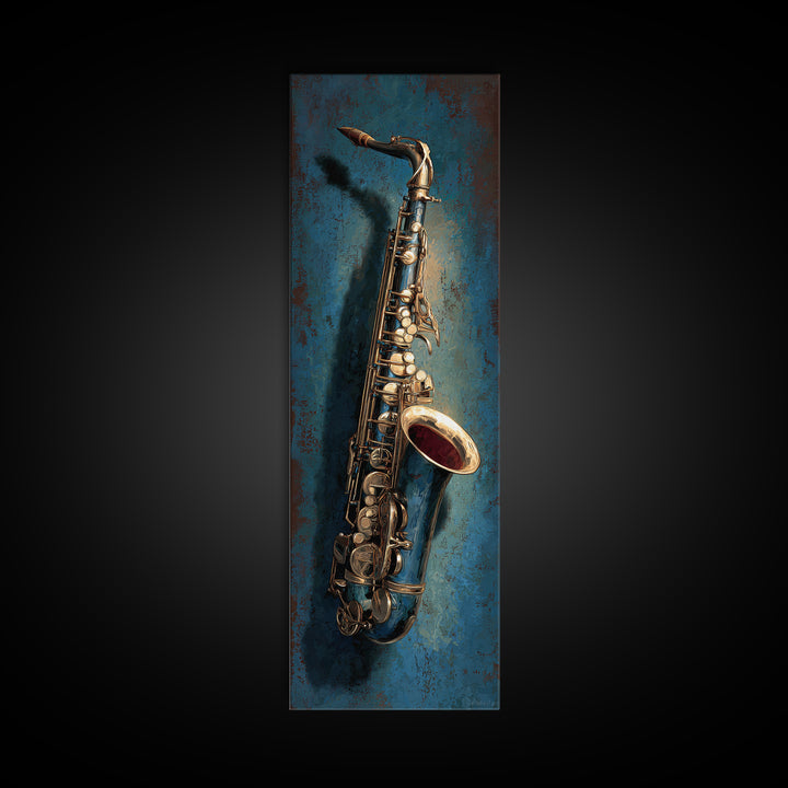 Jazz Saxophone with Smoky Blue Background Canvas Print, Music Studio Art, Luxury Decor, Studio Decor, Fine Art, Rhythm, MSA-1x3-86