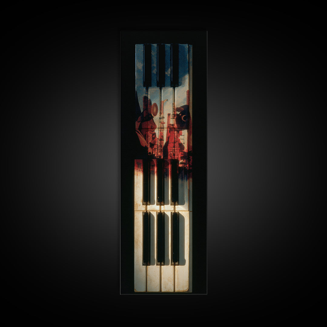 Piano Keys with Hands in Cinematic Shadow Canvas Print, Music Studio Art, Music Art, Studio Decor, Rhythm, Modern Decor, MSA-1x3-89