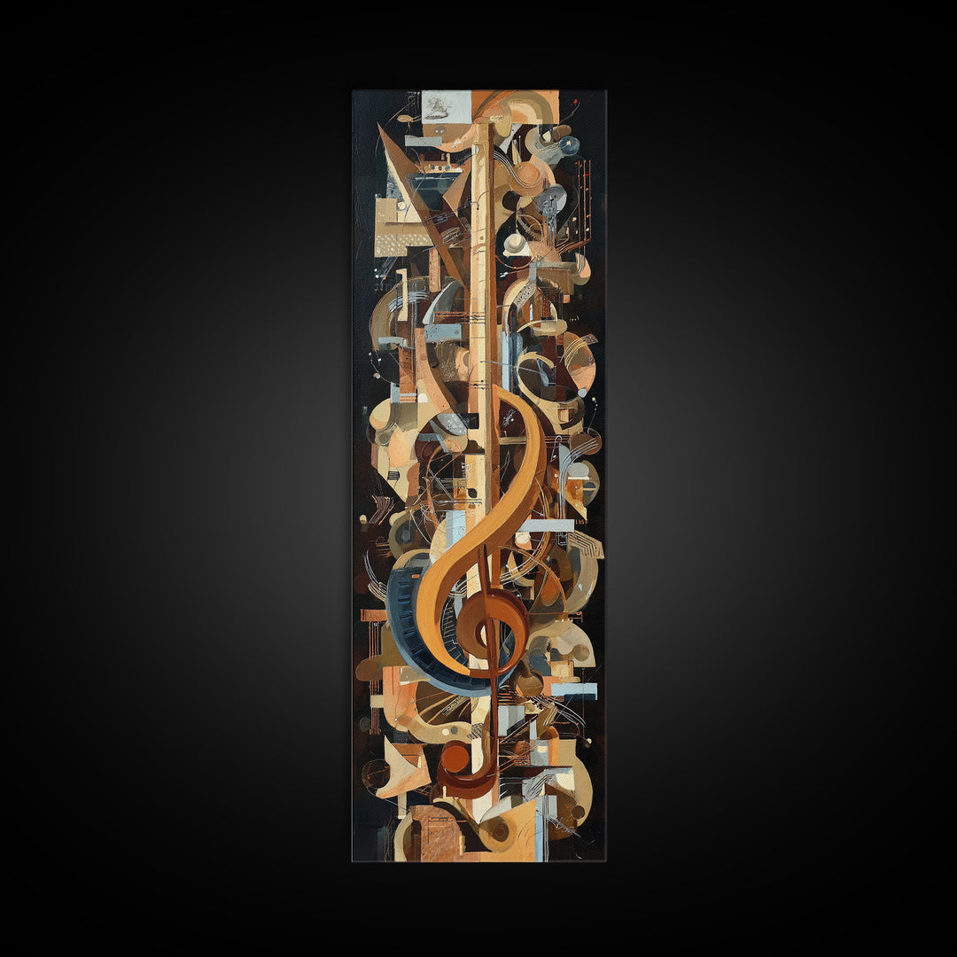 Musical Notes as Abstract Floating Shapes Without Framed Canvas Print, Music Studio Art, Music Posters, Studio Decor, Rhythm, MSA-1x3-96