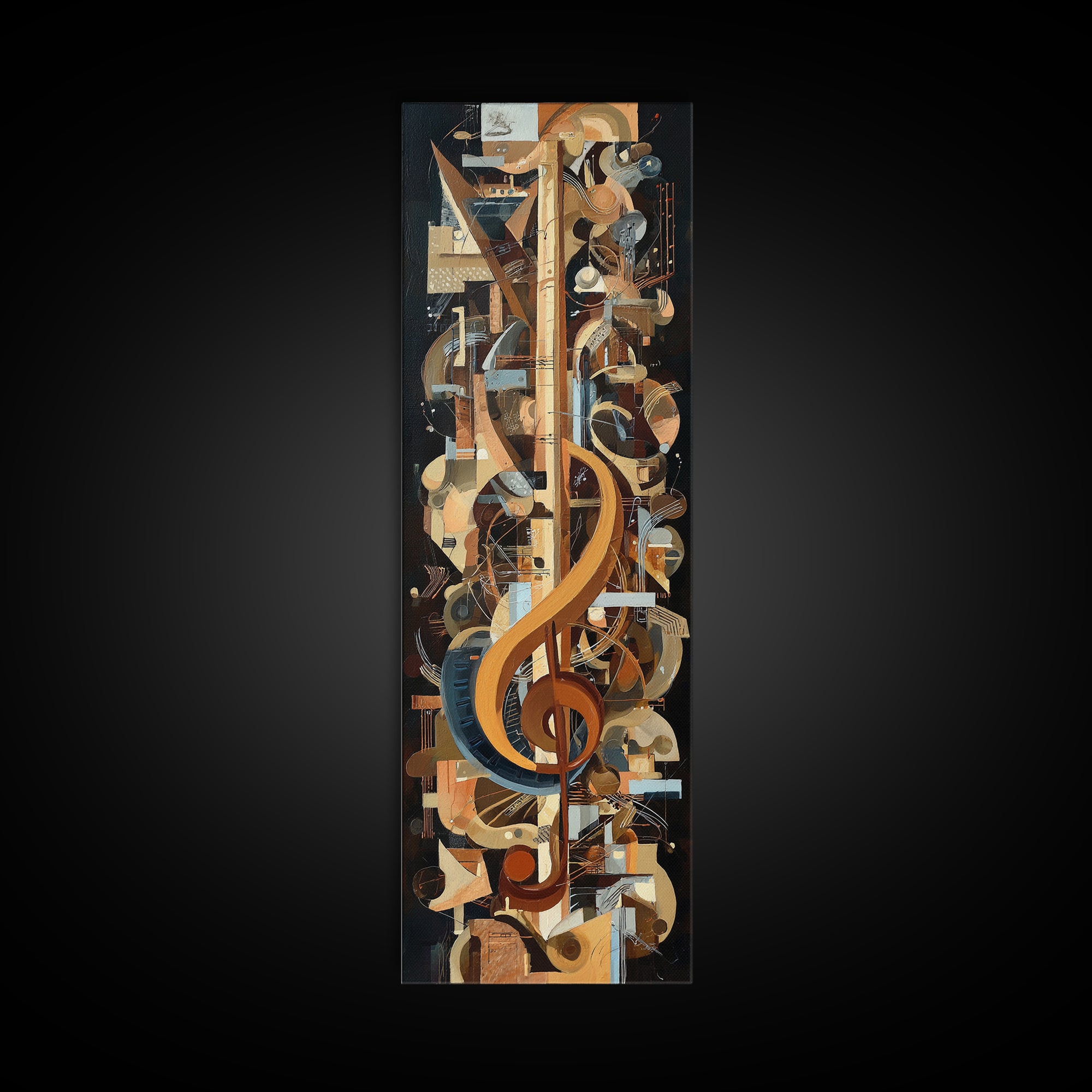 Musical Notes as Abstract Floating Shapes Without Framed Canvas Print, Music Studio Art, Music Posters, Studio Decor, Rhythm, MSA-1x3-96