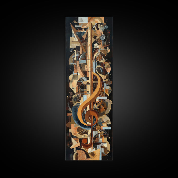 Musical Notes as Abstract Floating Shapes Without Framed Canvas Print, Music Studio Art, Music Posters, Studio Decor, Rhythm, MSA-1x3-96