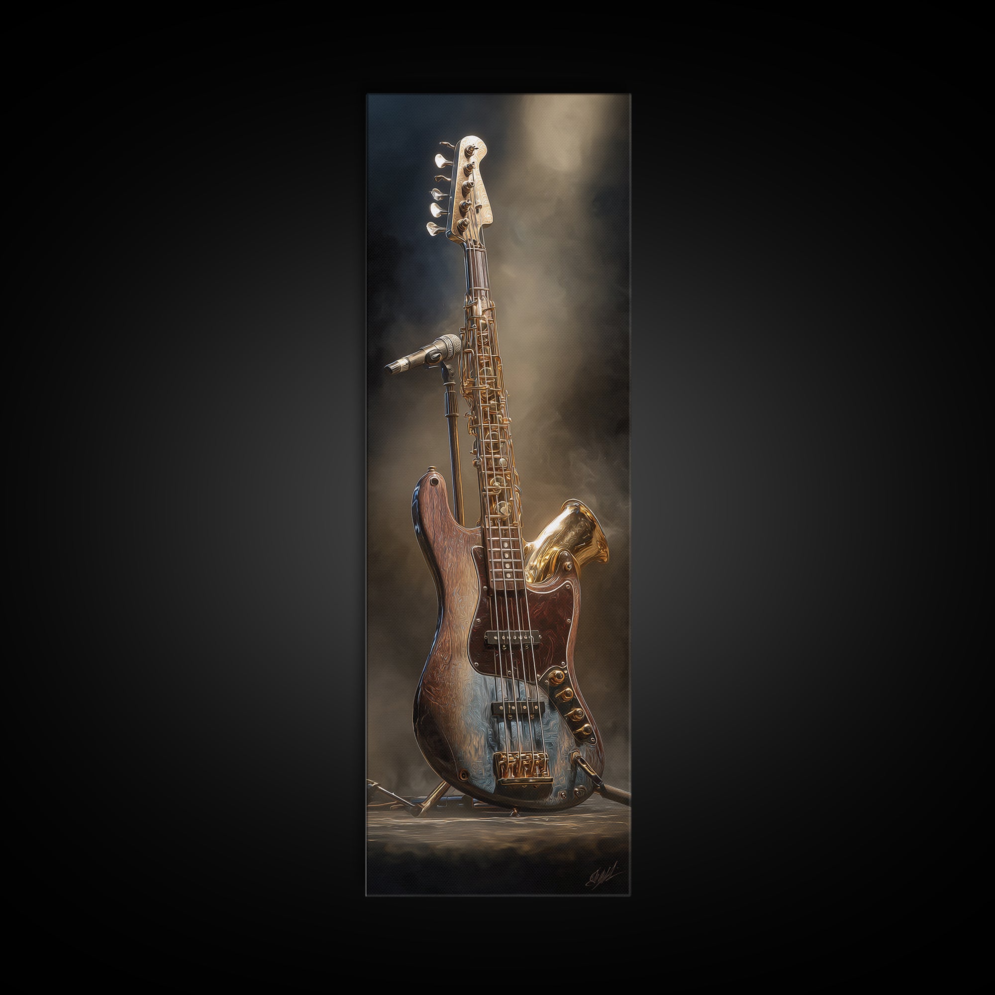 Bass Guitar Closeup Canvas Print, Music Studio Art, Music Lover Gift, Studio Decor, Oil Painting, Rhythm, Textured Painting, MSA-1x3-97