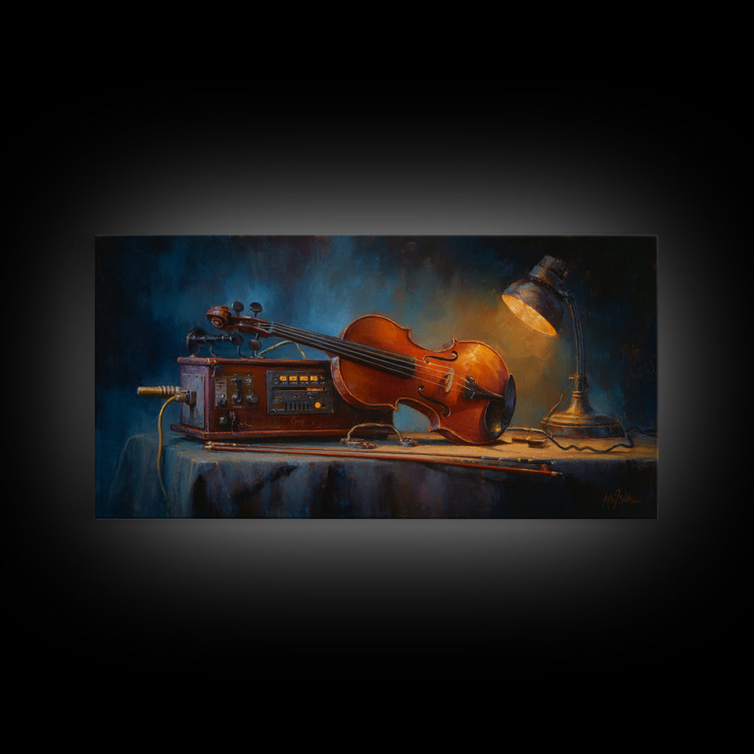 Violin and Bow Framed Canvas Print, Music Studio Art, Art Print, Studio Decor, Rhythm, Digital Wall Art, Printable Art, MSA-2x1-12