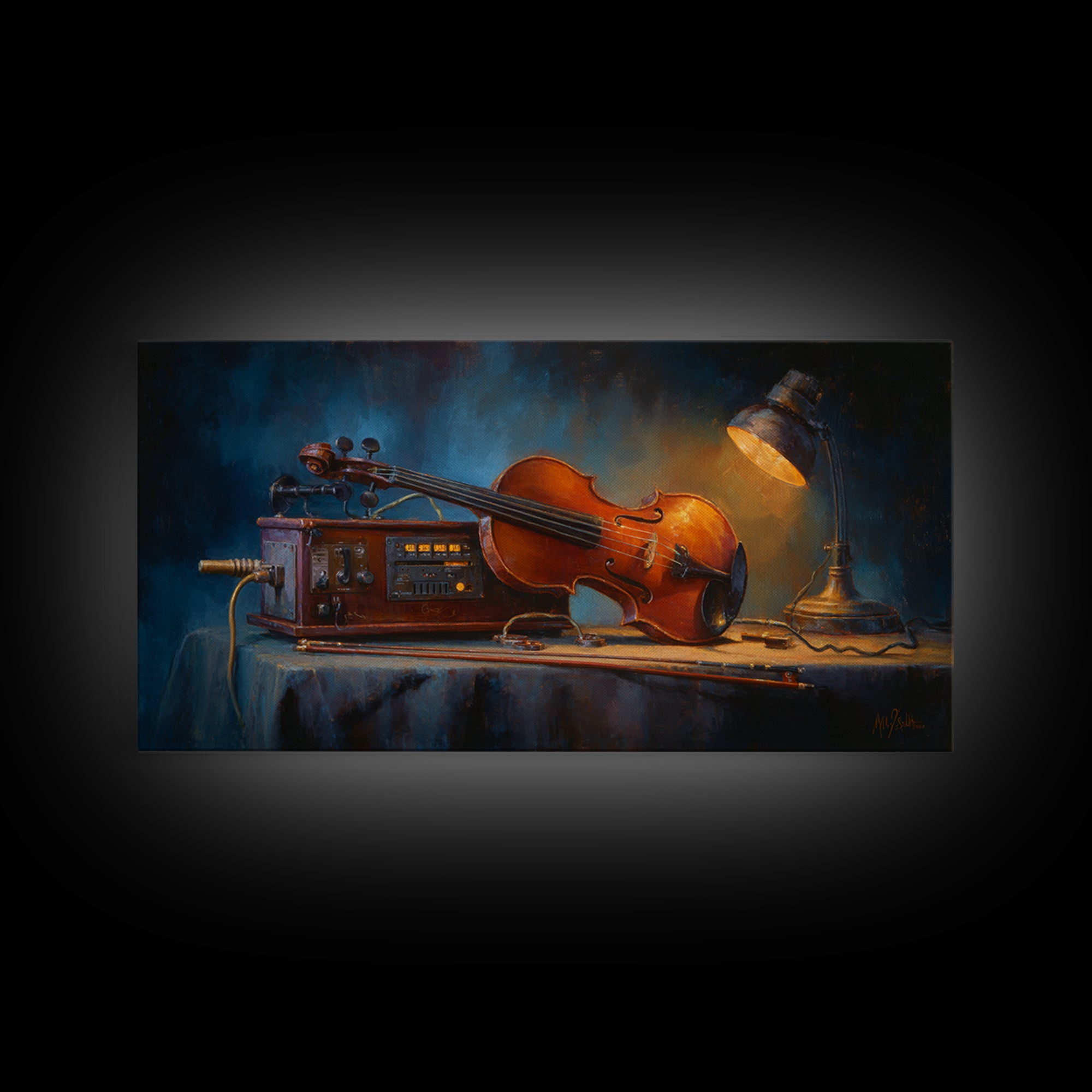 Violin and Bow Framed Canvas Print, Music Studio Art, Art Print, Studio Decor, Rhythm, Digital Wall Art, Printable Art, MSA-2x1-12