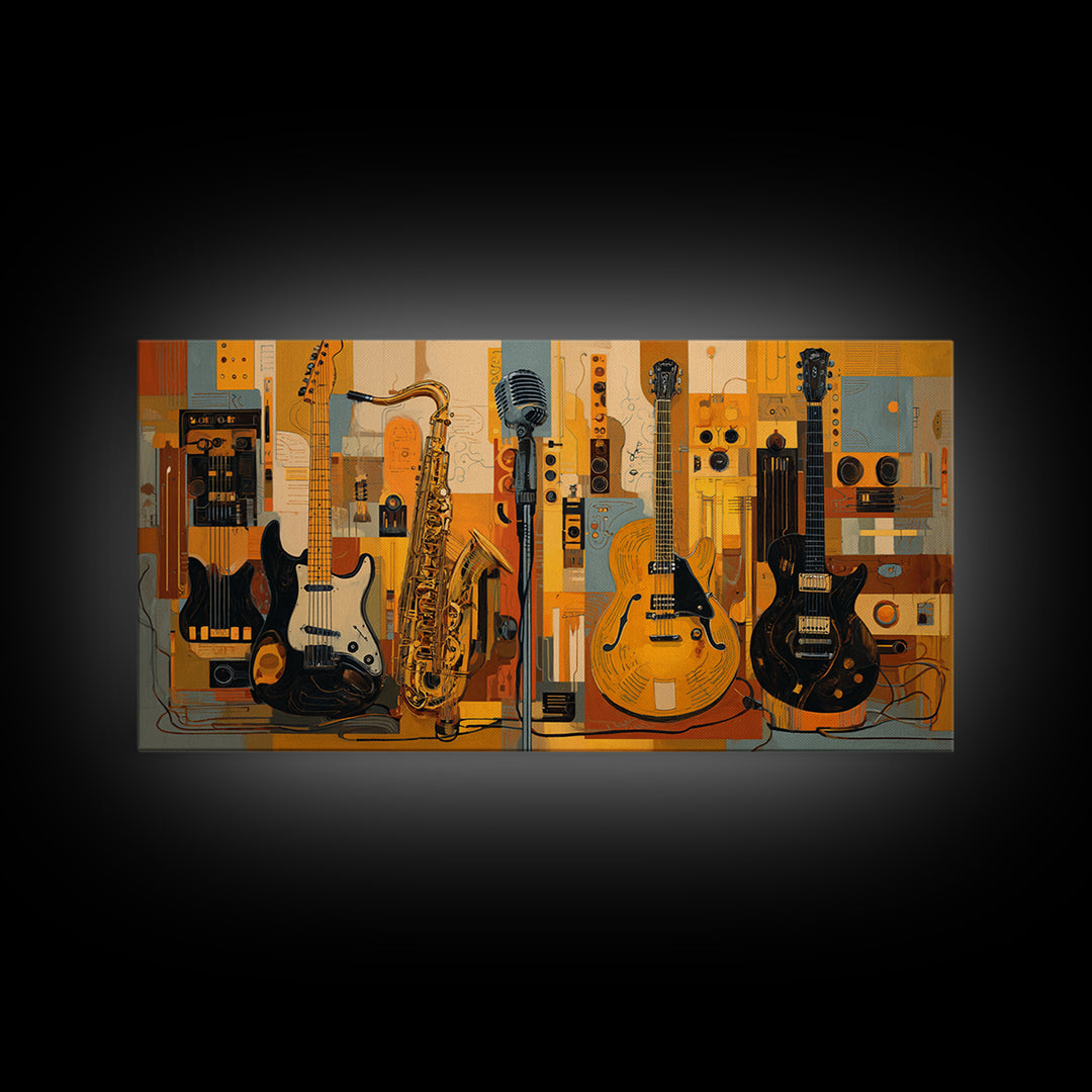 Electric Guitar Pedals and Cables Graphic Art Canvas Print, Music Studio Art, Contemporary Art, Studio Decor, Fine Art, Rhythm, MSA-2x1-17
