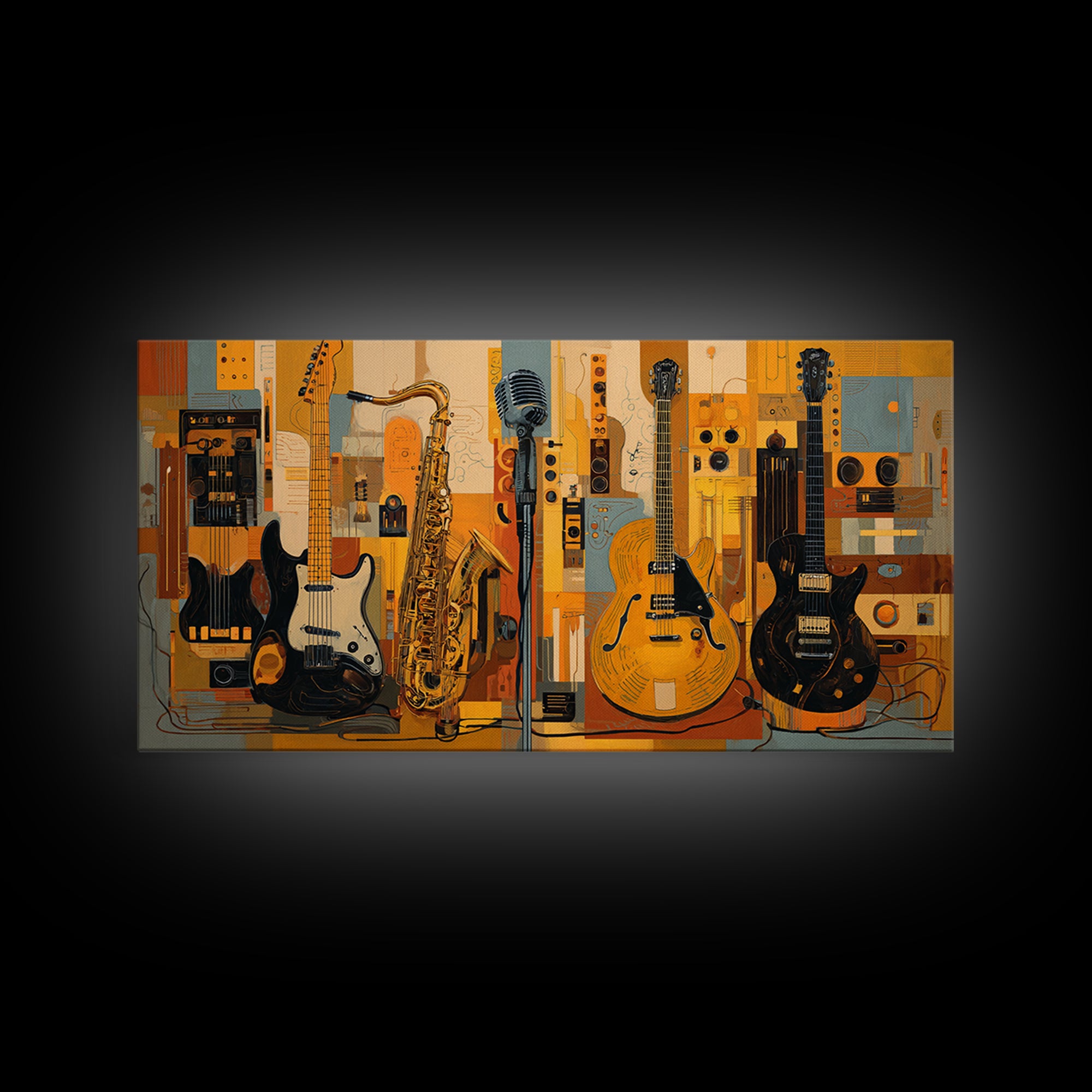 Electric Guitar Pedals and Cables Graphic Art Canvas Print, Music Studio Art, Contemporary Art, Studio Decor, Fine Art, Rhythm, MSA-2x1-17