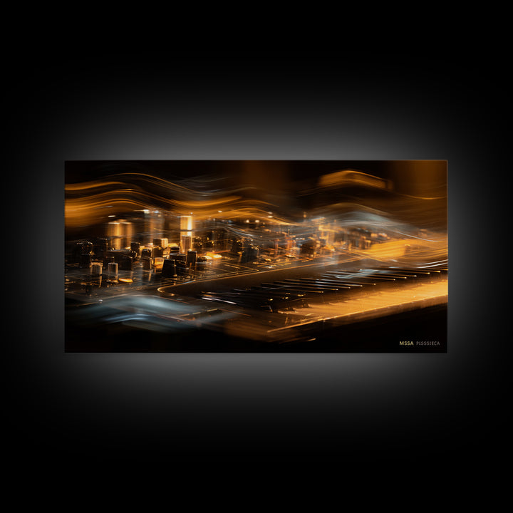 Synthesizer Knobs and Neon Reflections Framed Canvas Print, Music Studio Art, Luxury Decor, Studio Decor, Fine Art, Rhythm, MSA-2x1-30