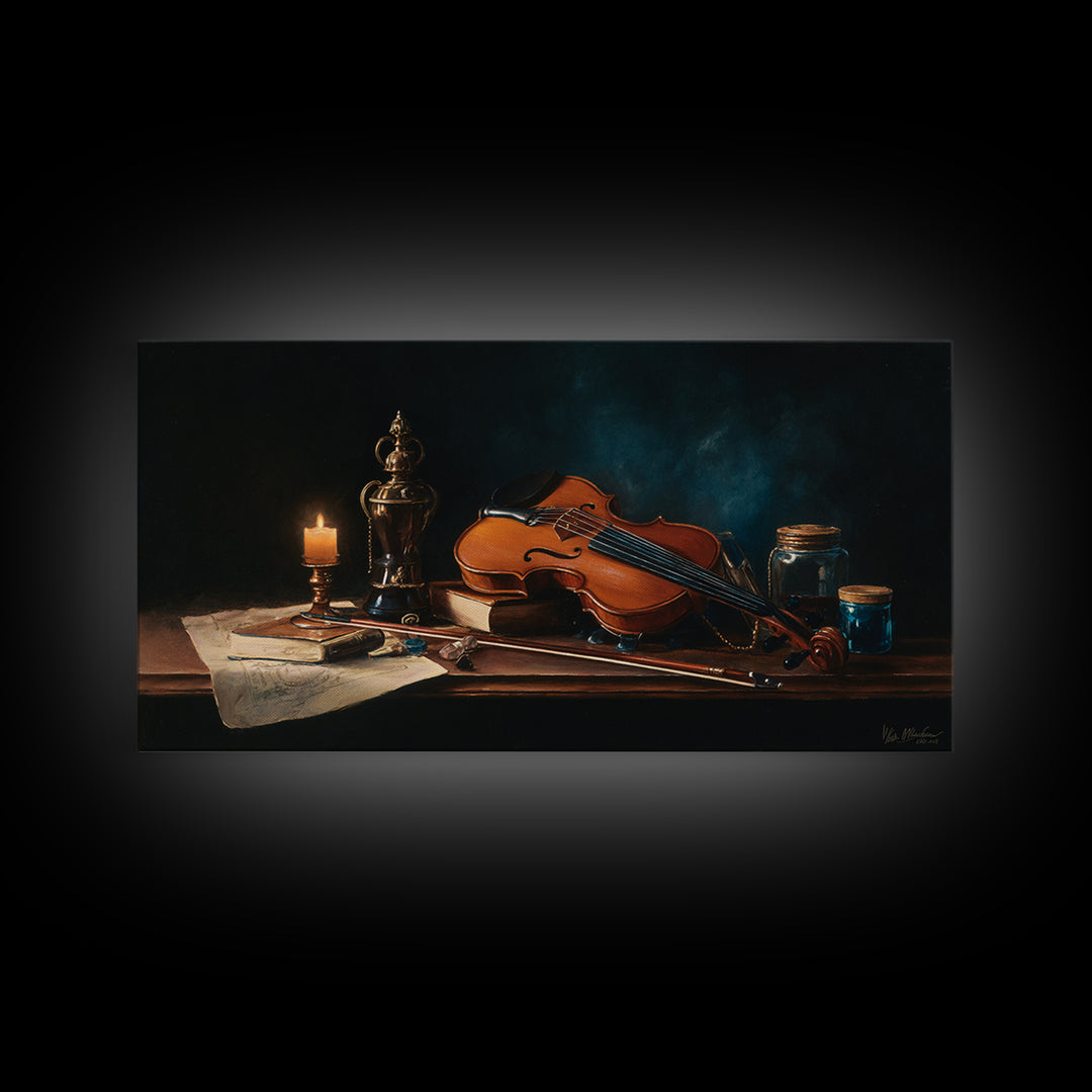 Violin and Bow Canvas Print, Music Studio Art, Wall Art, Studio Decor, Watercolor Art, Rhythm, Trendy Wall Art, Music Wall Art, MSA-2x1-36