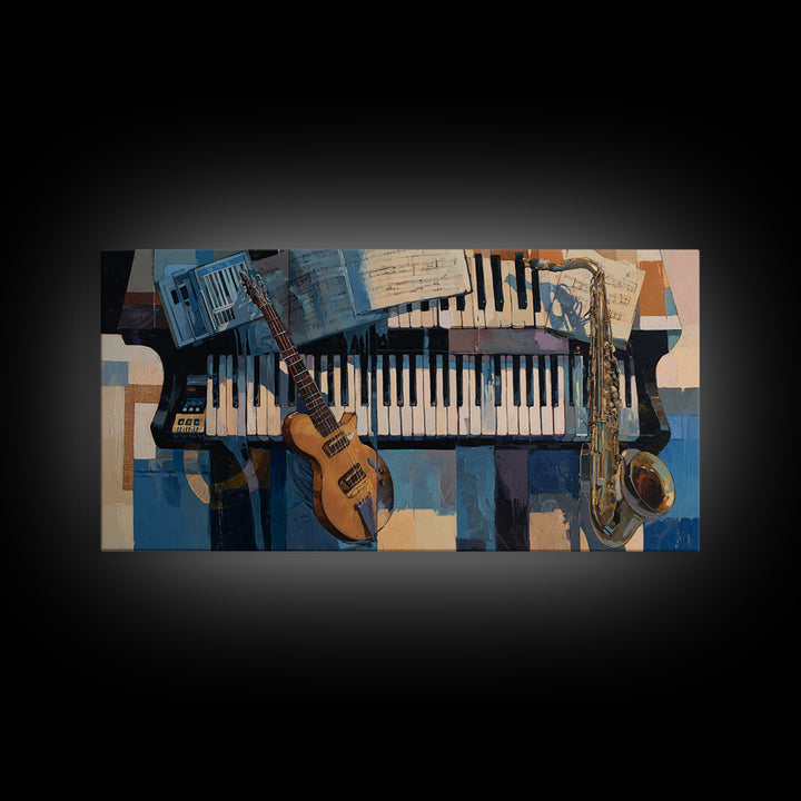 Piano Keys with Hands in Cinematic Shadow Canvas Print, Music Studio Art, Digital Wall Art, Studio Decor, Fine Art, Rhythm, MSA-2x1-49