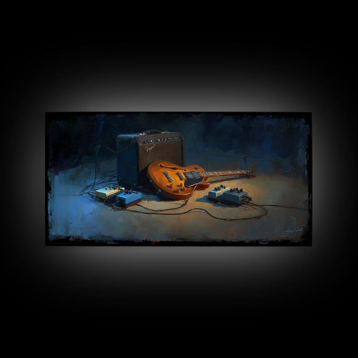 Electric Guitar Pedals and Cables Graphic Art Framed Canvas Print, Music Studio Art, Metal Wall Art, Studio Decor, Abstract Art, MSA-2x1-65