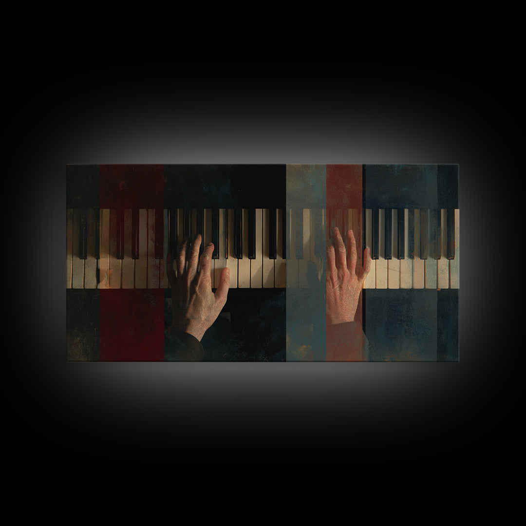 Piano Keys with Hands in Cinematic Shadow Canvas Print, Music Studio Art, Digital Wall Art, Studio Decor, Fine Art, Rhythm, MSA-2x1-73
