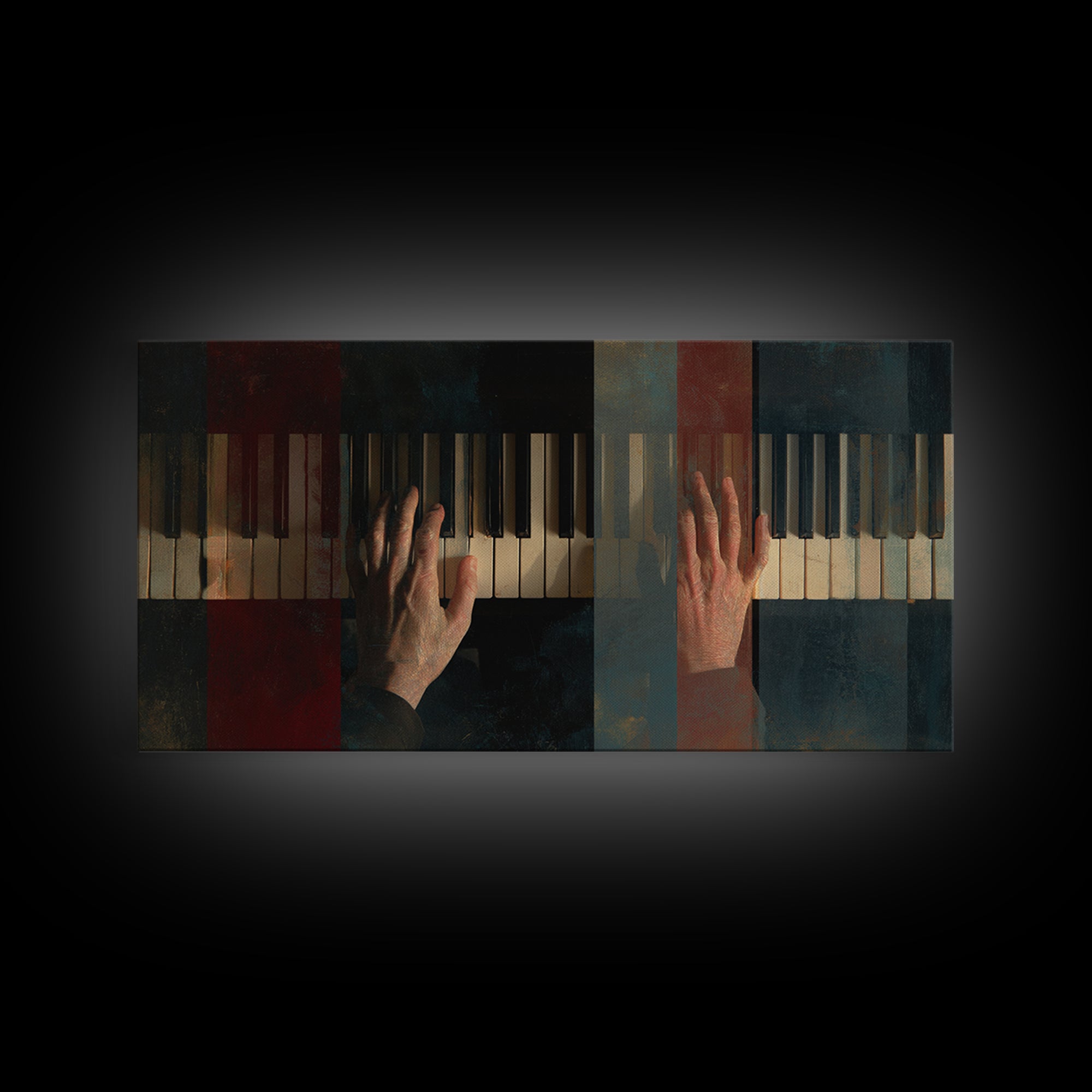 Piano Keys with Hands in Cinematic Shadow Canvas Print, Music Studio Art, Digital Wall Art, Studio Decor, Fine Art, Rhythm, MSA-2x1-73