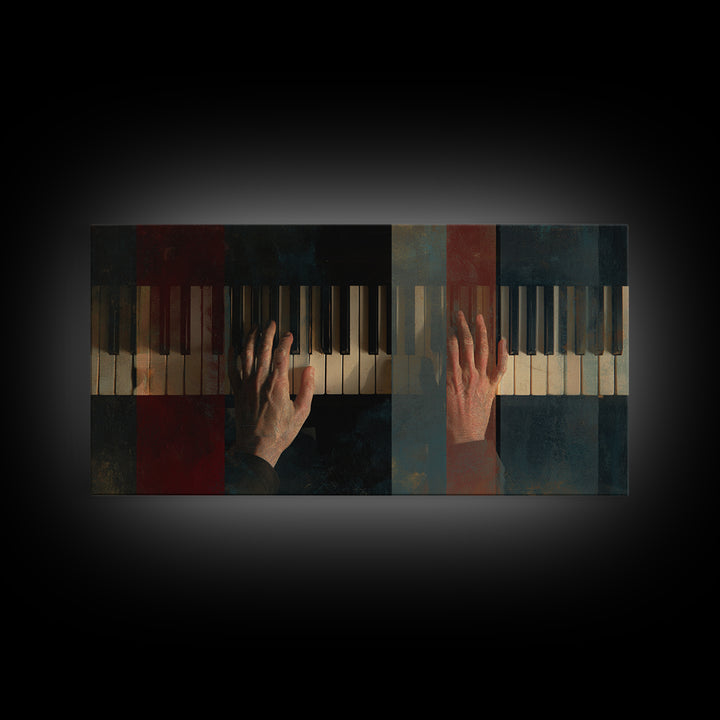 Piano Keys with Hands in Cinematic Shadow Canvas Print, Music Studio Art, Digital Wall Art, Studio Decor, Fine Art, Rhythm, MSA-2x1-73