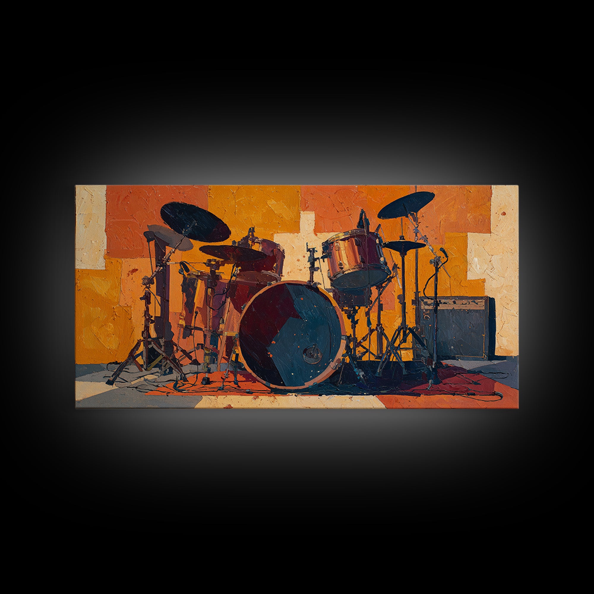 Drum Kit Silhouette Canvas Print, Music Studio Art, Studio Decor, Watercolor Art, Rhythm, Painting from Photo, MSA-2x1-74