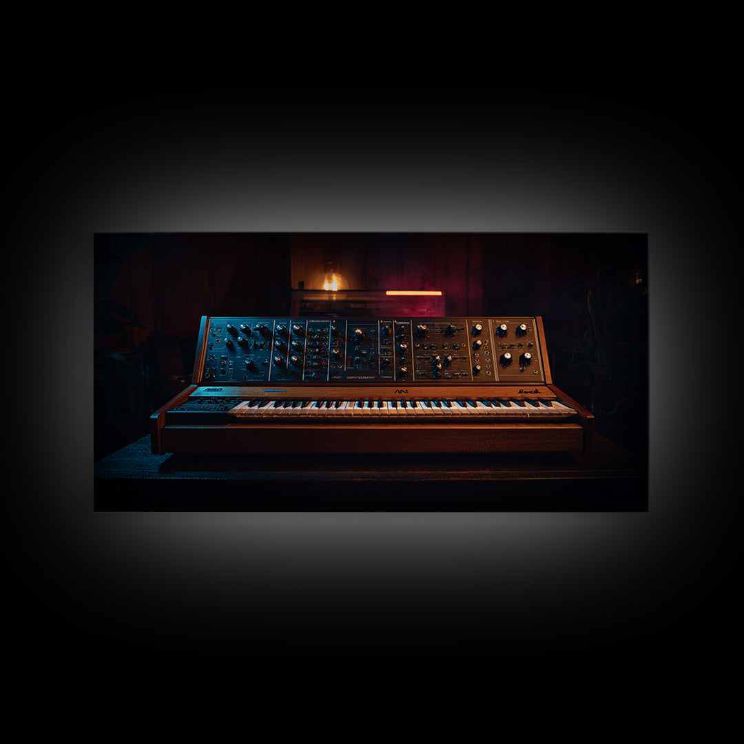 Synthesizer Knobs and Neon Reflections Canvas Print, Music Studio Art, Contemporary Art, Studio Decor, Fine Art, Rhythm, MSA-2x1-78