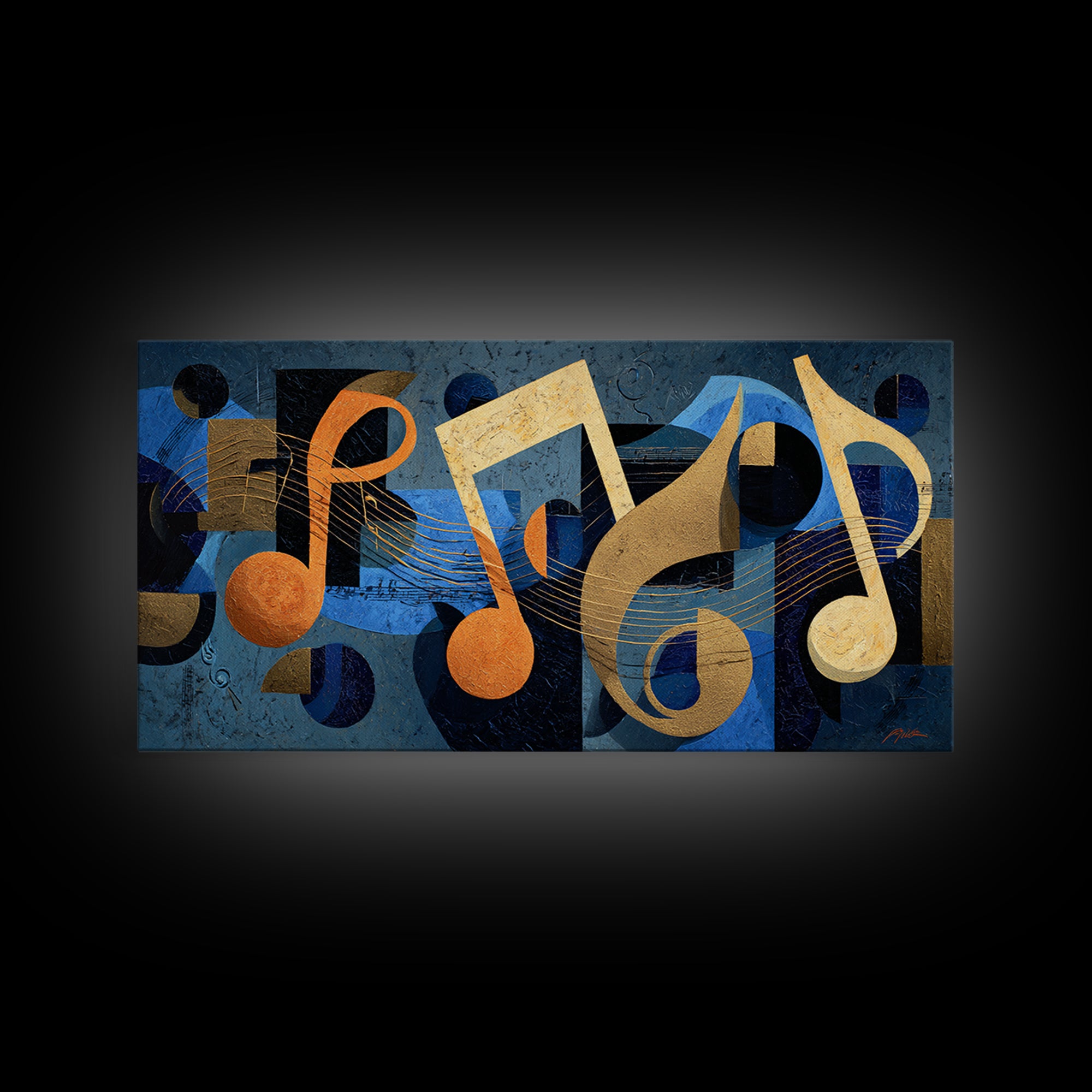 Musical Notes as Abstract Floating Shapes Without Canvas Print, Music Studio Art, Painting from Photo, Studio Decor, Rhythm, MSA-2x1-80