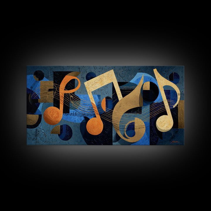 Musical Notes as Abstract Floating Shapes Without Canvas Print, Music Studio Art, Painting from Photo, Studio Decor, Rhythm, MSA-2x1-80