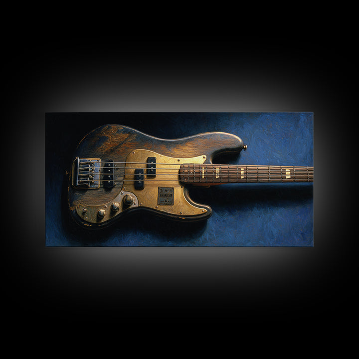 Bass Guitar Closeup Framed Canvas Print, Music Studio Art, Custom Painting, Studio Decor, Watercolor Art, Rhythm, MSA-2x1-81