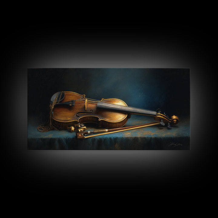 Violin and Bow Framed Canvas Print, Music Studio Art, Music Posters, Studio Decor, Fine Art, Rhythm, Music Lover, Gallery Decor, MSA-2x1-84