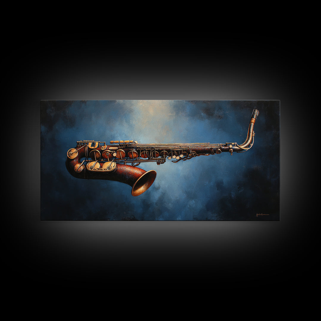 Jazz Saxophone with Smoky Blue Background Canvas Print, Music Studio Art, Music, Studio Decor, Rhythm, Digital Download Art, MSA-2x1-94