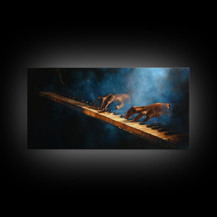 Piano Keys with Hands in Cinematic Shadow Framed Canvas Print, Music Studio Art, Trendy Wall Art, Studio Decor, Rhythm, MSA-2x1-97