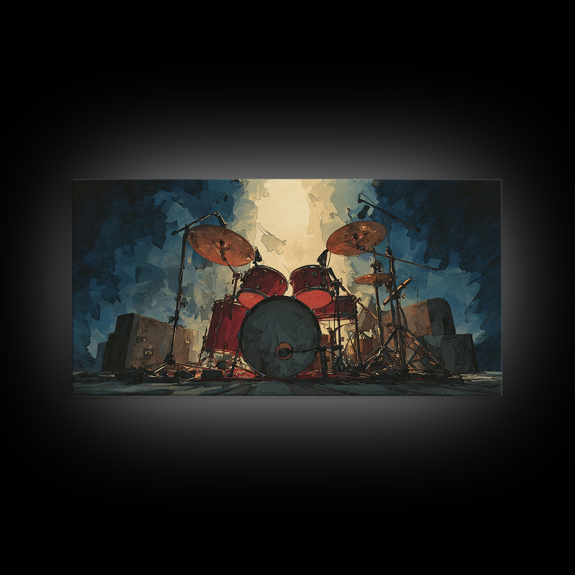 Drum Kit Silhouette Canvas Print, Music Studio Art, Studio Decor, Watercolor Art, Rhythm, Painting from Photo, MSA-2x1-98