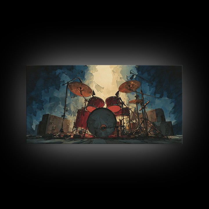 Drum Kit Silhouette Canvas Print, Music Studio Art, Studio Decor, Watercolor Art, Rhythm, Painting from Photo, MSA-2x1-98