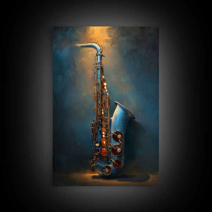 Jazz Saxophone with Smoky Blue Background Canvas Print, Music Studio Art, Luxury Decor, Studio Decor, Fine Art, Rhythm, MSA-2x3-10