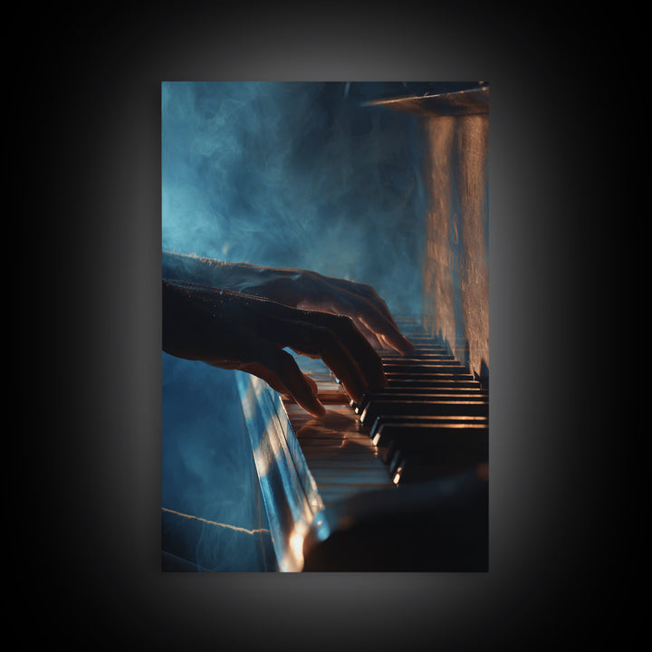 Piano Keys with Hands in Cinematic Shadow Framed Canvas Print, Music Studio Art, Music, Studio Decor, Fine Art, Rhythm, MSA-2x3-13