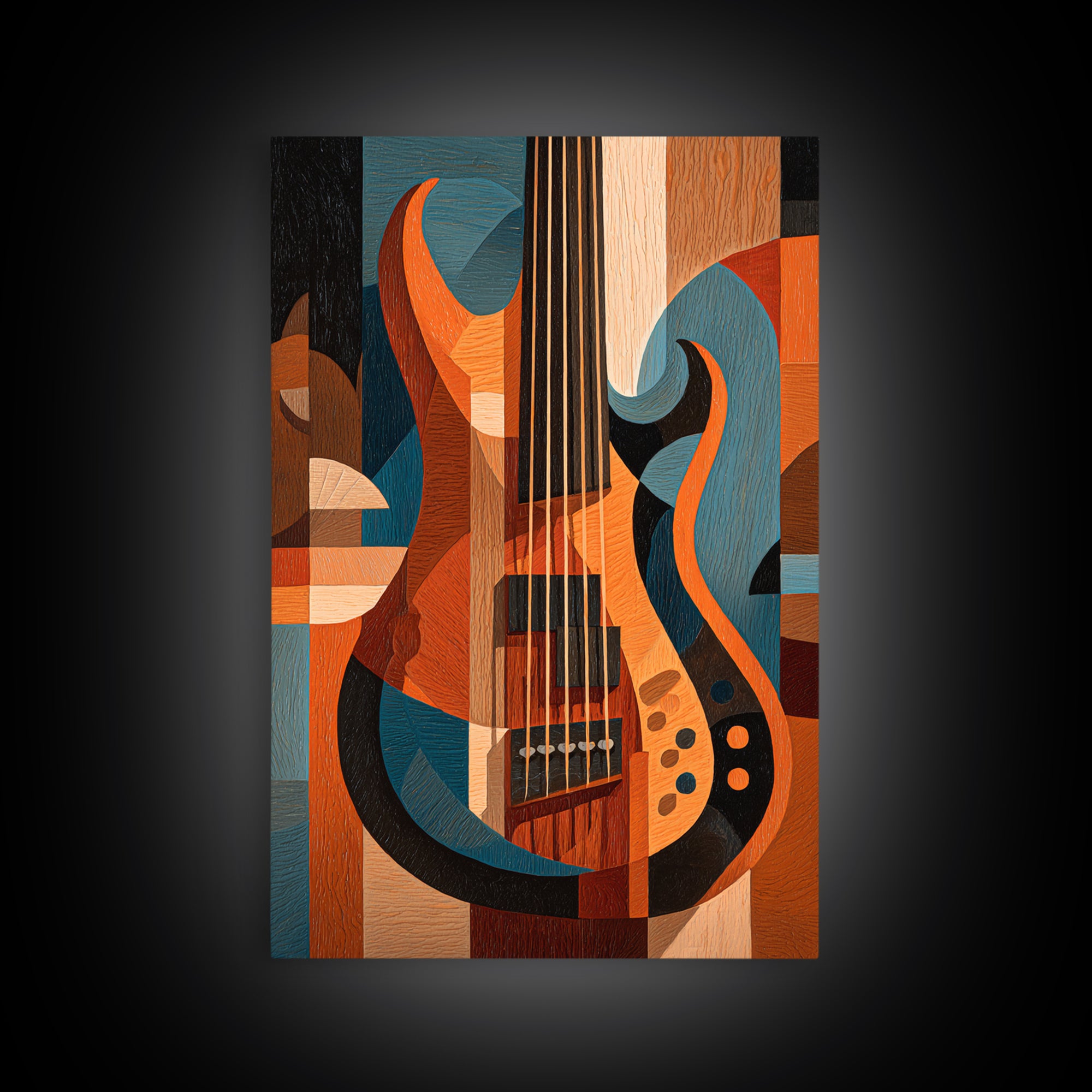 Bass Guitar Closeup Framed Canvas Print, Music Studio Art, Contemporary Art, Studio Decor, Oil Painting, Rhythm, Music Poster, MSA-2x3-21