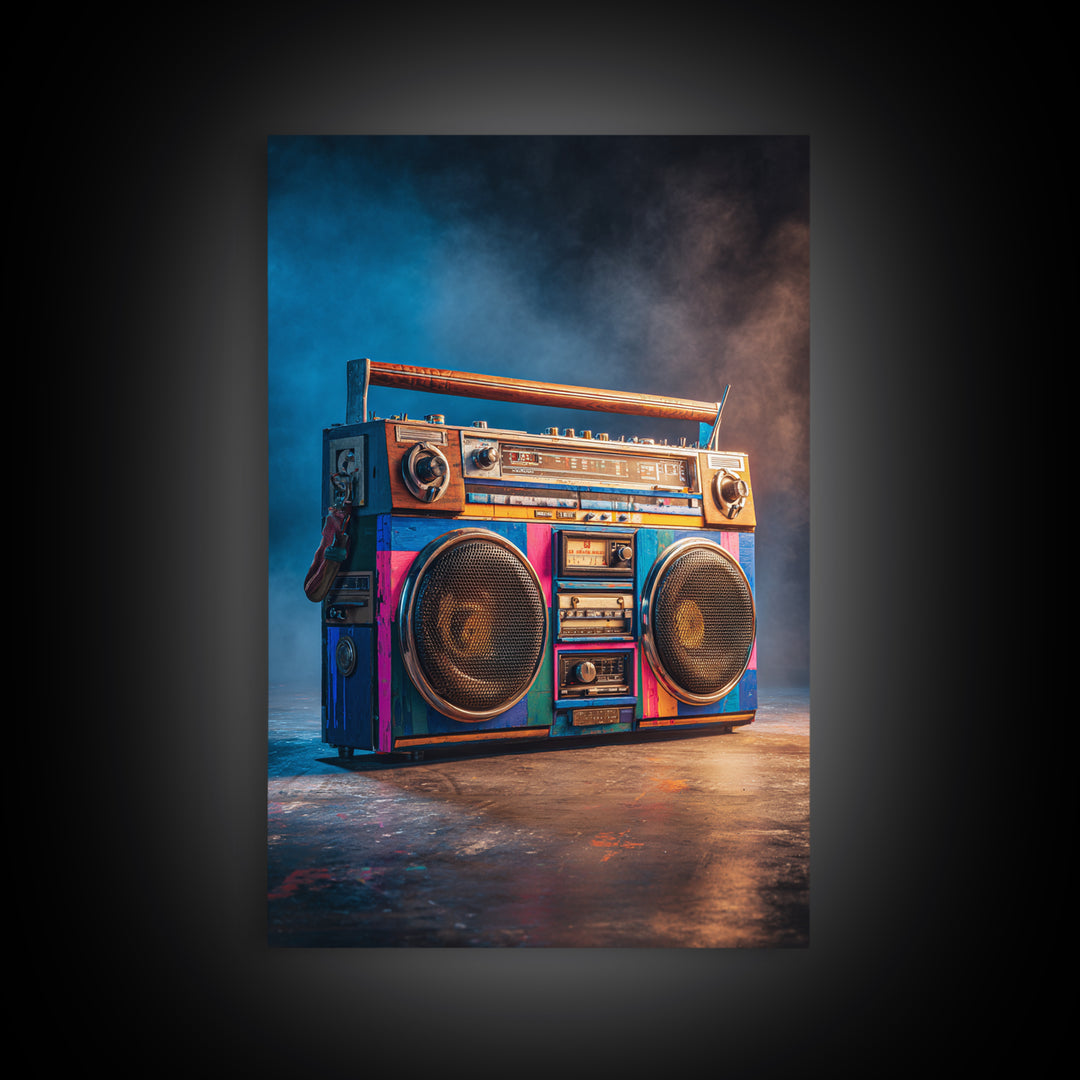 Hip Hop Boombox Framed Canvas Print, Music Studio Art, Wall Art, Studio Decor, Rhythm, Trendy Wall Art, Music Wall Art, MSA-2x3-25