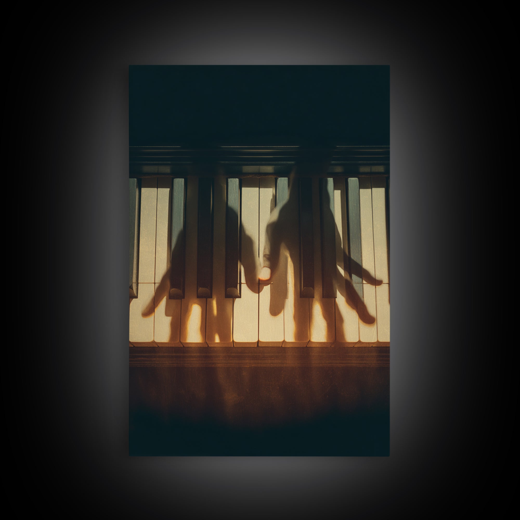 Piano Keys with Hands in Cinematic Shadow Framed Canvas Print, Music Studio Art, Music, Studio Decor, Fine Art, Rhythm, MSA-2x3-37