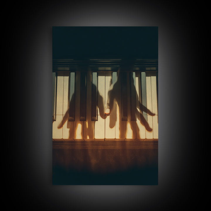 Piano Keys with Hands in Cinematic Shadow Framed Canvas Print, Music Studio Art, Music, Studio Decor, Fine Art, Rhythm, MSA-2x3-37