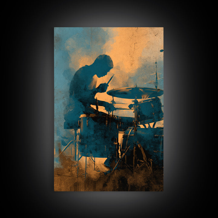 Drum Kit Silhouette Framed Canvas Print, Music Studio Art, Wall Art, Studio Decor, Fine Art, Rhythm, Trendy Wall Art, MSA-2x3-38