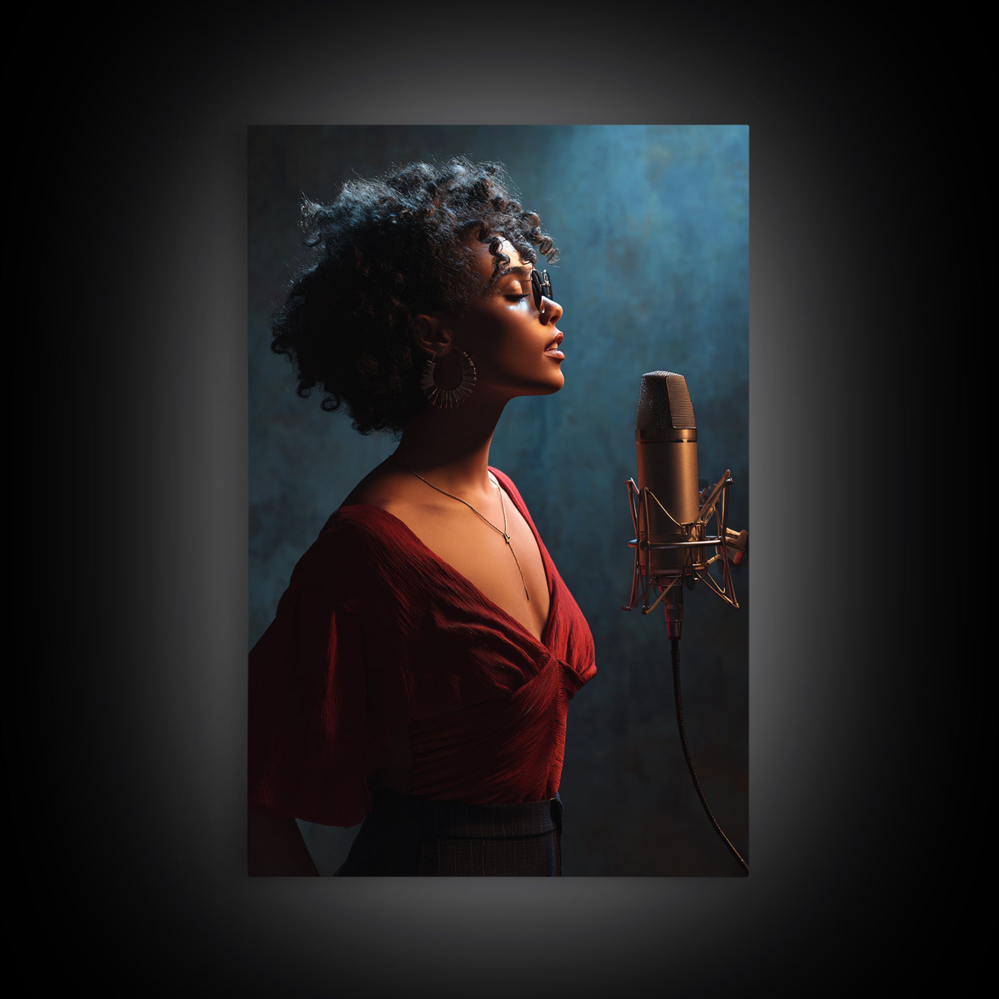 Microphone Portrait with Golden Spotlight Canvas Print, Music Studio Art, Minimalist Decor, Studio Decor, Oil Painting, Rhythm, MSA-2x3-39