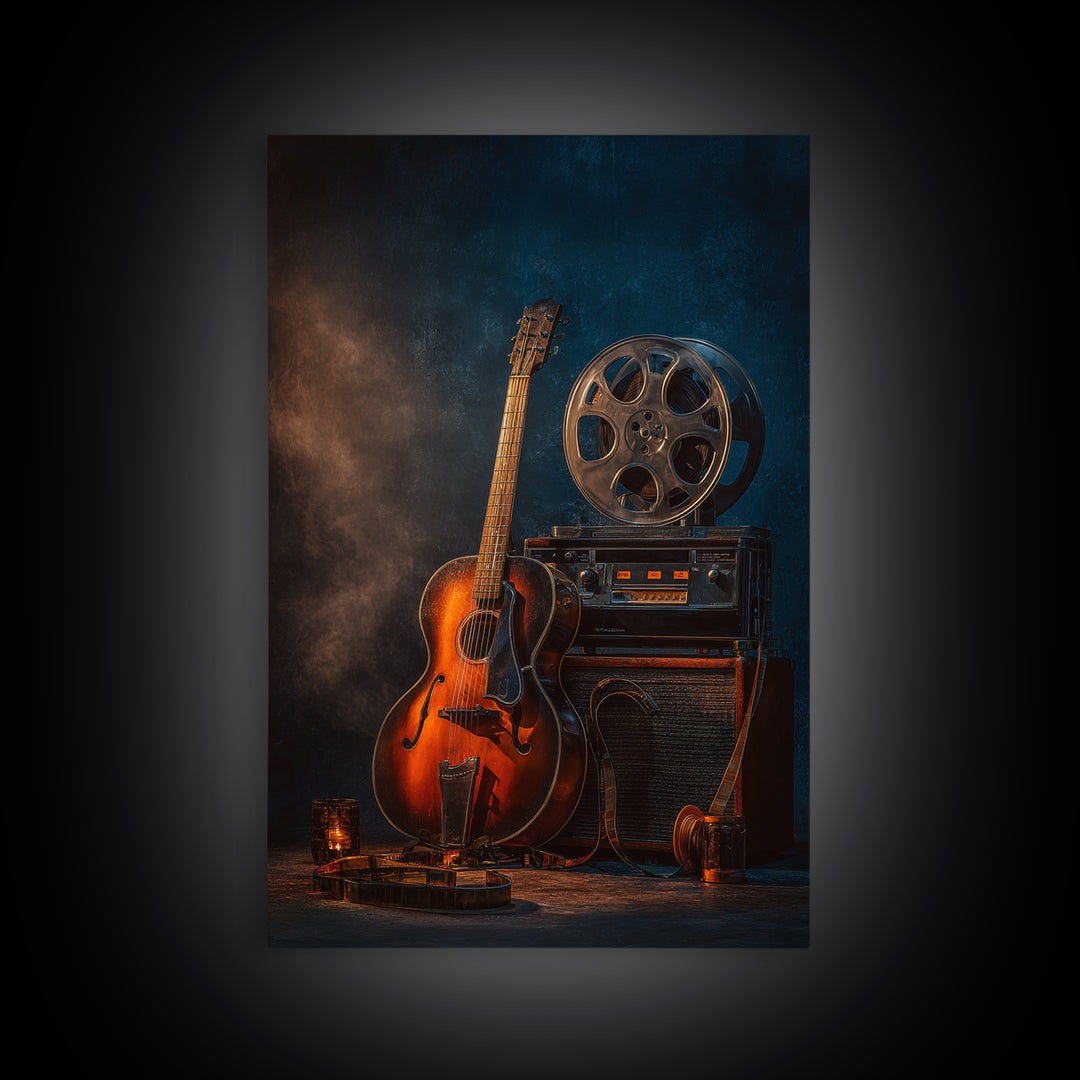 Recording Tape Reel Framed Canvas Print, Music Studio Art, Textured Painting, Studio Decor, Fine Art, Rhythm, Custom Painting, MSA-2x3-46