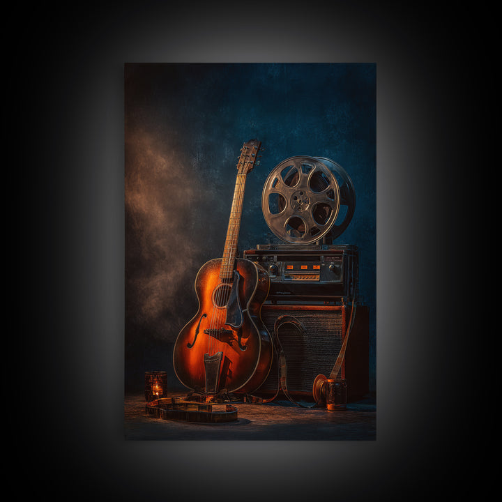 Recording Tape Reel Framed Canvas Print, Music Studio Art, Textured Painting, Studio Decor, Fine Art, Rhythm, Custom Painting, MSA-2x3-46