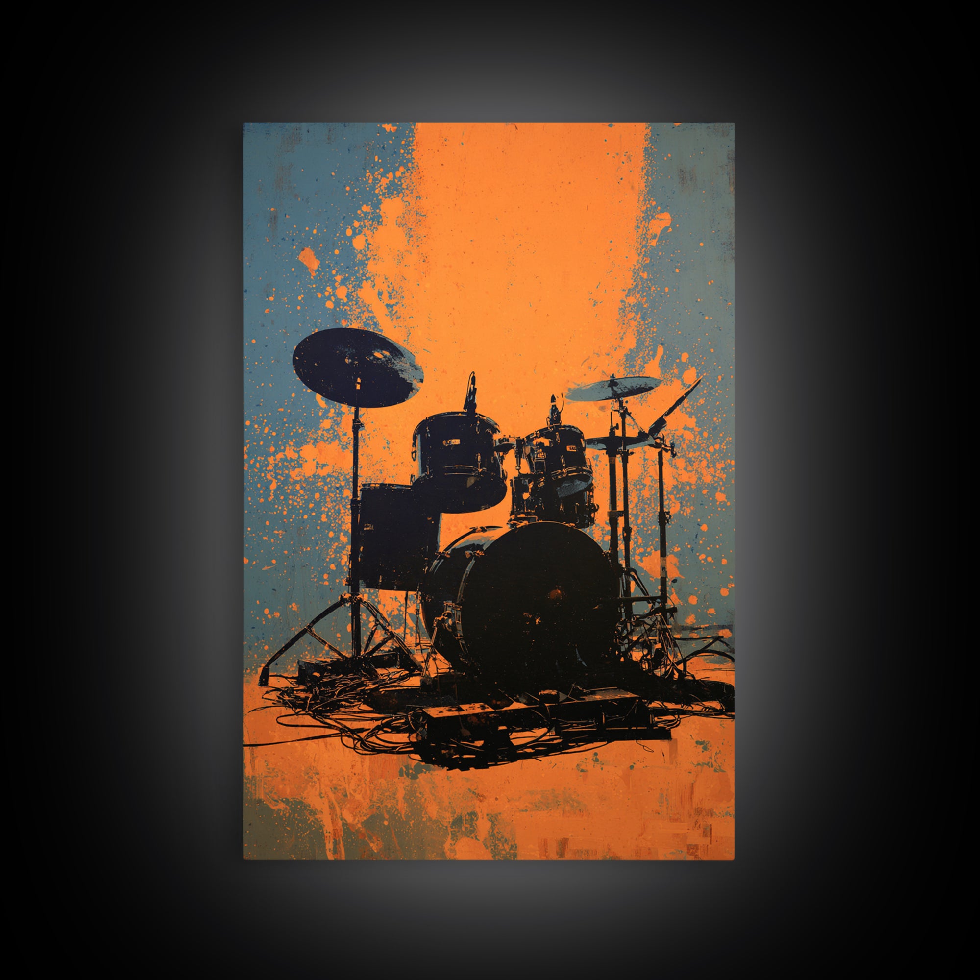 Drum Kit Silhouette Canvas Print, Music Studio Art, Art Commission, Studio Decor, Abstract Art, Rhythm, Watercolor Print, MSA-2x3-62