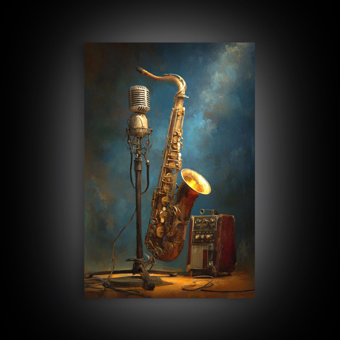 Microphone Portrait with Golden Spotlight Framed Canvas Print, Music Studio Art, Printable Wall Art, Studio Decor, Rhythm, MSA-2x3-63