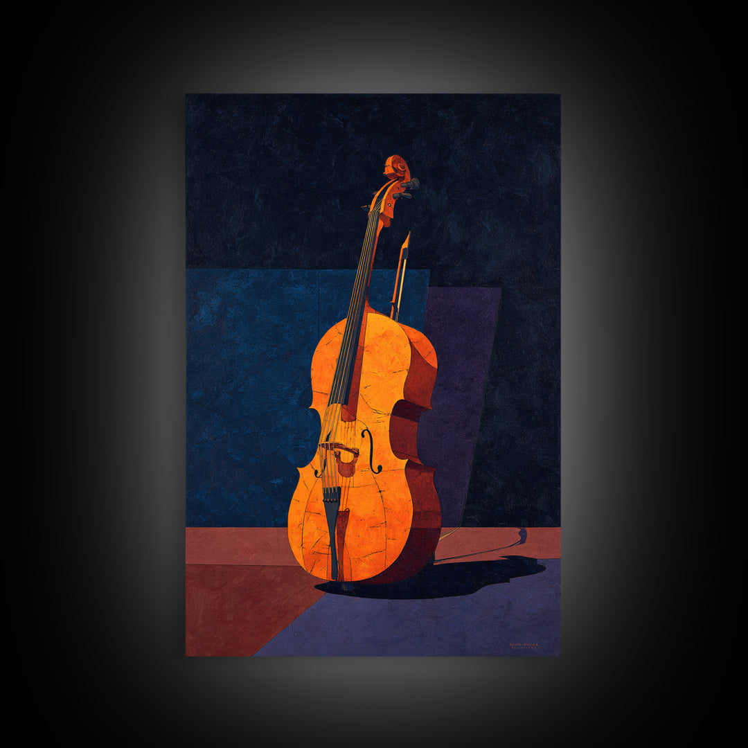 Cello Leaning Against Dark Velvet Backdrop Canvas Print, Music Studio Art, Modern Wall Art, Studio Decor, Fine Art, Rhythm, MSA-2x3-65