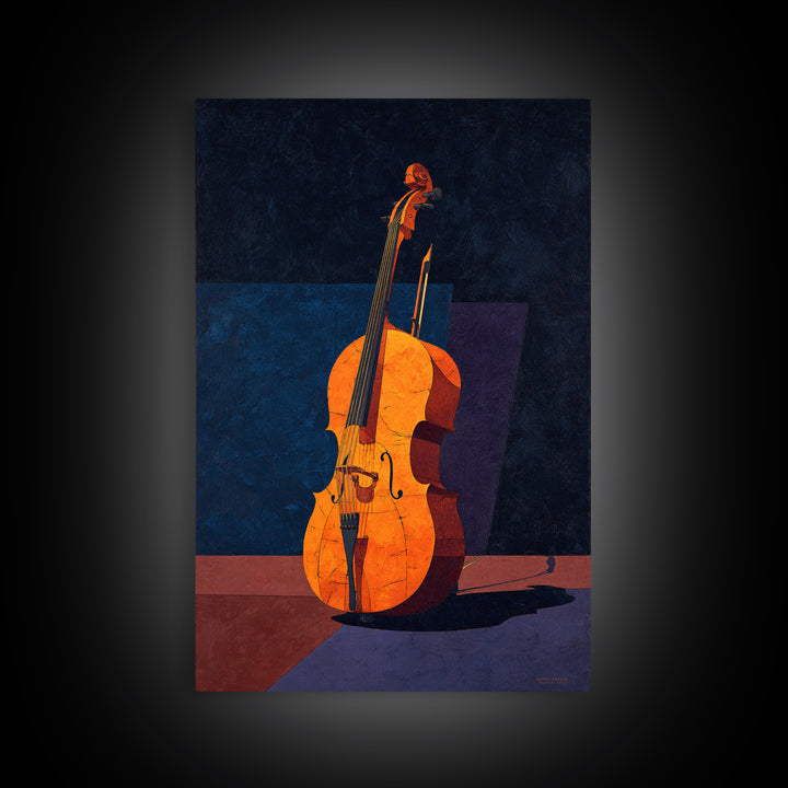 Cello Leaning Against Dark Velvet Backdrop Canvas Print, Music Studio Art, Modern Wall Art, Studio Decor, Fine Art, Rhythm, MSA-2x3-65