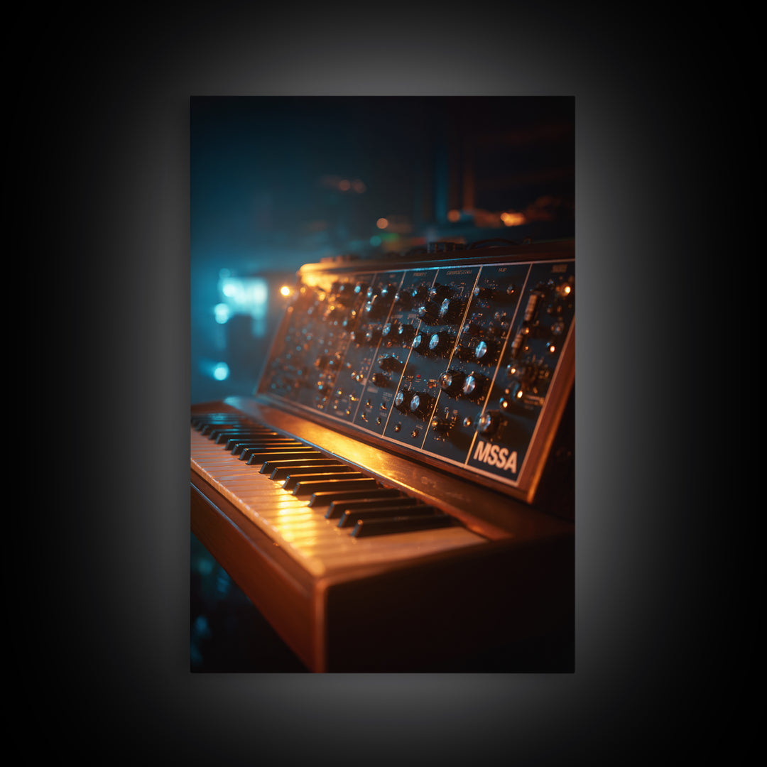 Synthesizer Knobs and Neon Reflections Canvas Print, Music Studio Art, Home Decor, Studio Decor, Oil Painting, Rhythm, MSA-2x3-66