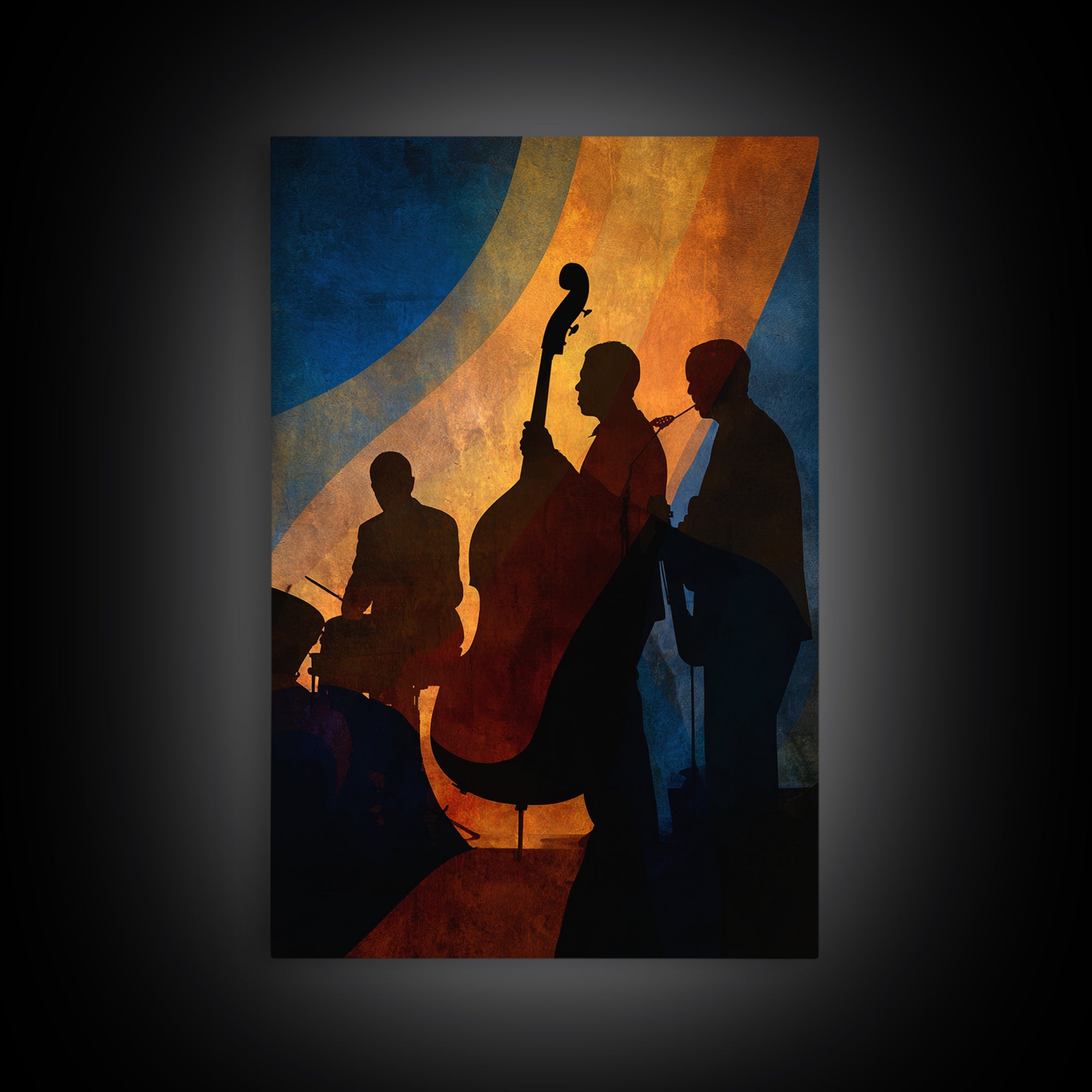 Jazz Quartet Silhouettes Framed Canvas Print, Music Studio Art, Printable Wall Art, Studio Decor, Rhythm, Painting from Photo, MSA-2x3-78