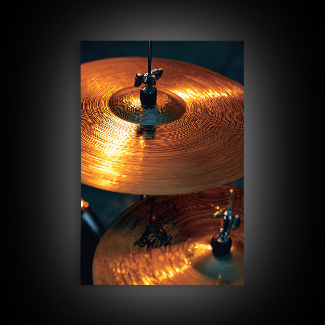 Gold Cymbal Closeup Framed Canvas Print, Music Studio Art, Music Art, Studio Decor, Oil Painting, Rhythm, Modern Decor, MSA-2x3-8