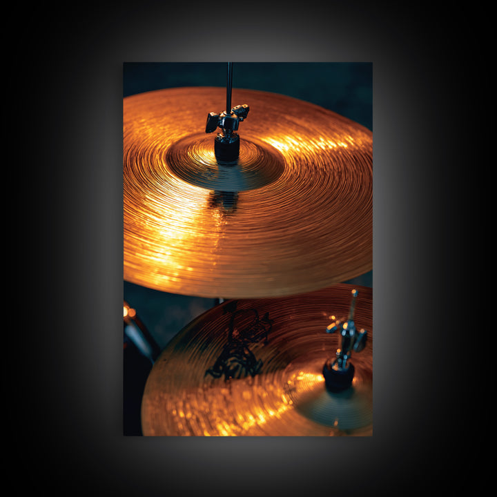 Gold Cymbal Closeup Framed Canvas Print, Music Studio Art, Music Art, Studio Decor, Oil Painting, Rhythm, Modern Decor, MSA-2x3-8