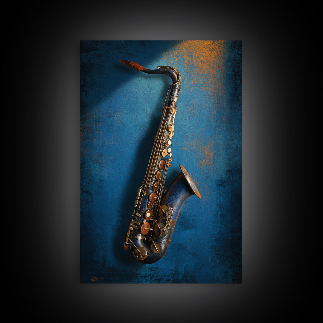Jazz Saxophone with Smoky Blue Background Canvas Print, Music Studio Art, Metal Wall Art, Studio Decor, Fine Art, Rhythm, MSA-2x3-82