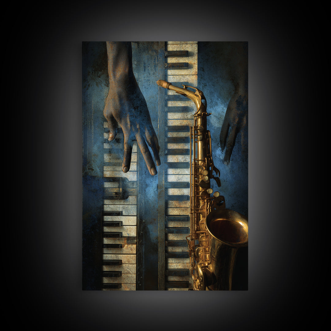 Piano Keys with Hands in Cinematic Shadow Framed Canvas Print, Music Studio Art, Wall Art Printable, Studio Decor, Rhythm, MSA-2x3-85
