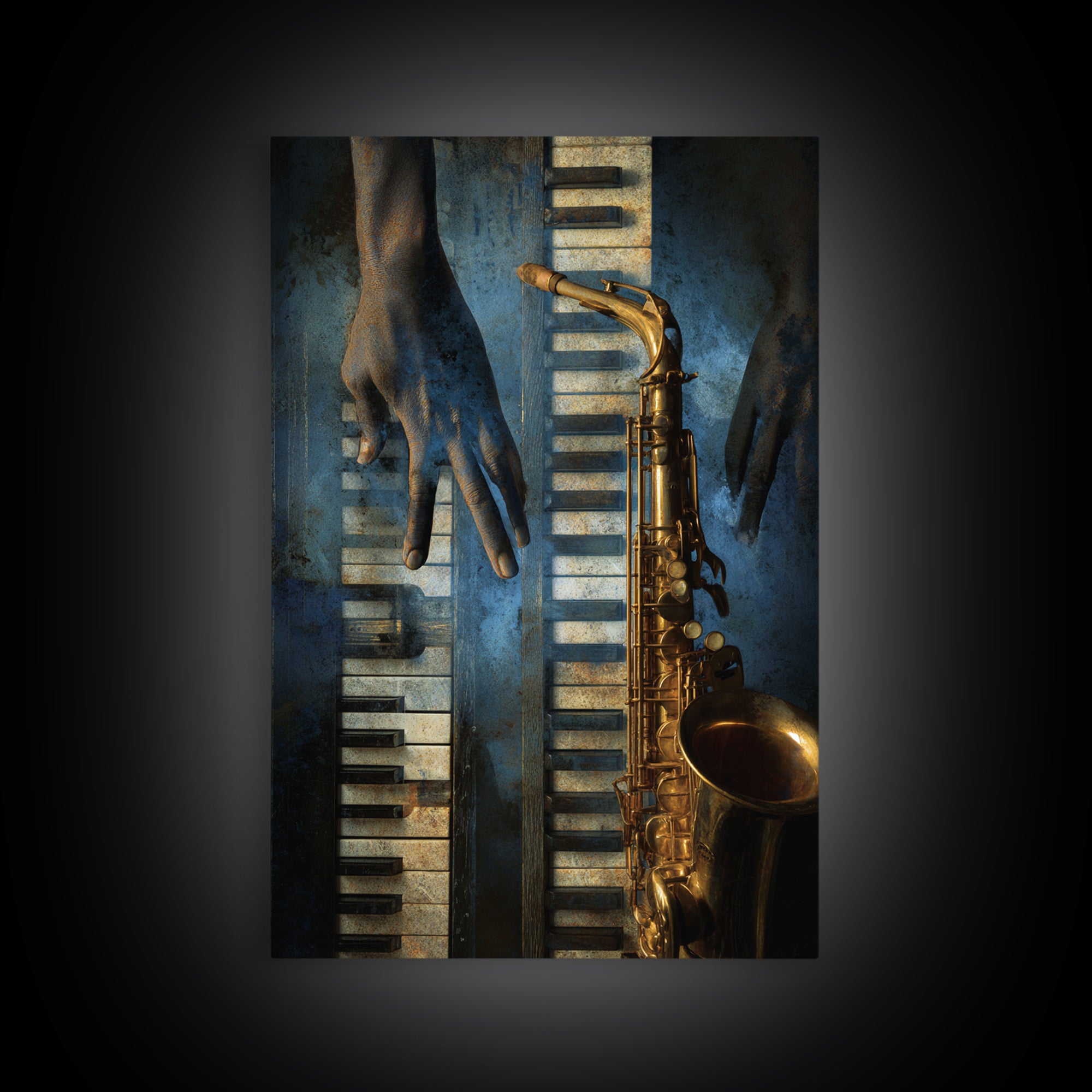 Piano Keys with Hands in Cinematic Shadow Framed Canvas Print, Music Studio Art, Wall Art Printable, Studio Decor, Rhythm, MSA-2x3-85