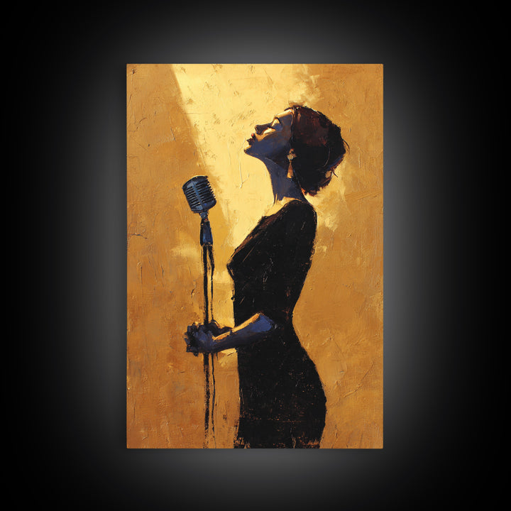 Microphone Portrait with Golden Spotlight Framed Canvas Print, Music Studio Art, Digital Download Art, Studio Decor, Rhythm, MSA-2x3-87