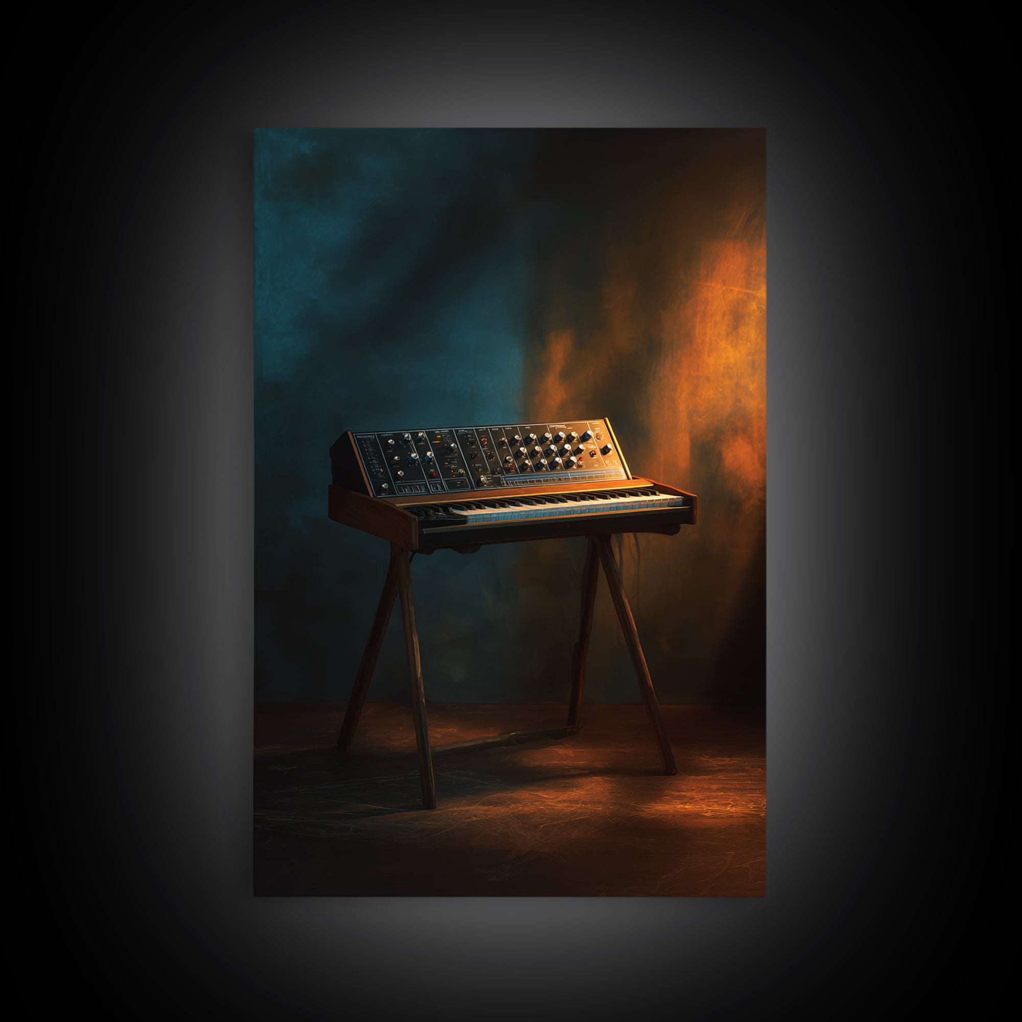 Synthesizer Knobs and Neon Reflections Framed Canvas Print, Music Studio Art, Digital Wall Art, Studio Decor, Fine Art, Rhythm, MSA-2x3-90